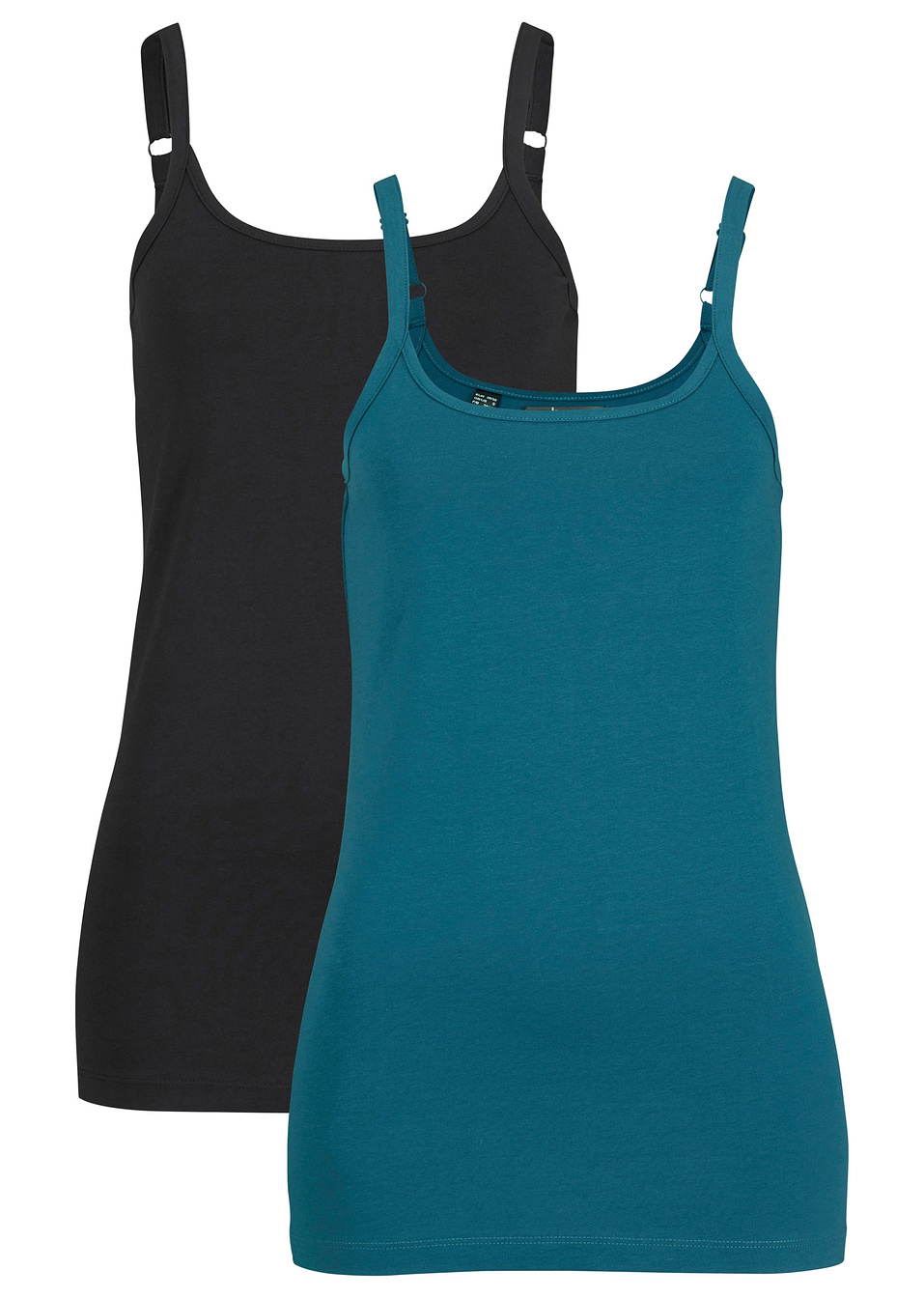 Τοπ με λεπτές τιράντες (συσκευασία των 2)-Πετρόλ σκούρο + Μαύρο-bpc bonprix collection