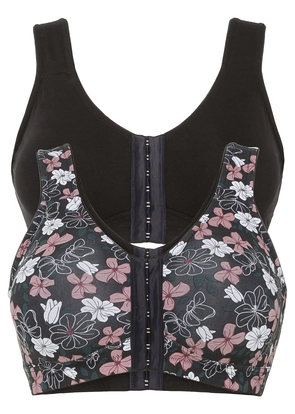 Σουτιέν με κούμπωμα μπροστά (συσκευασία των 2) από βιολογικό βαμβάκι-Μαύρο εμπριμέ + Μαύρο-bpc bonprix collection