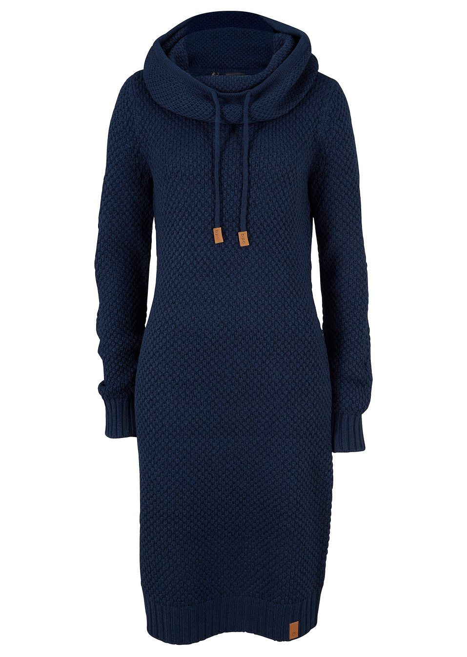 Πλεκτό φόρεμα με γιακά κασκόλ-Μπλε σκούρο-bpc bonprix collection