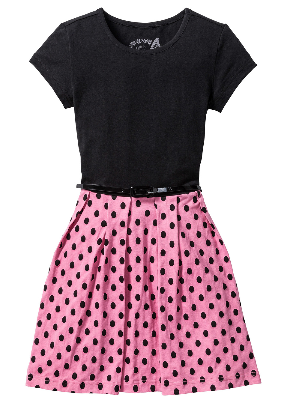 Φόρεμα με ζώνη-Μαύρο/Έντονο ροζ-bpc bonprix collection