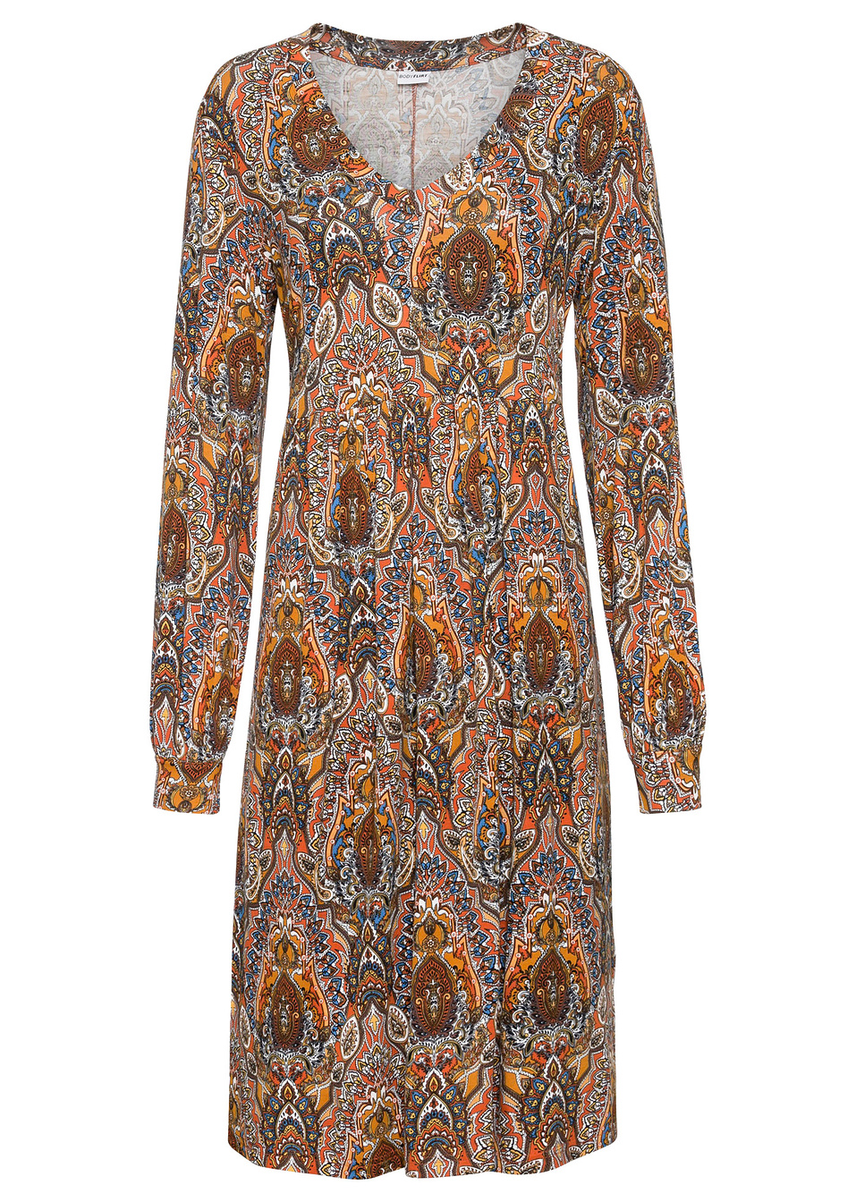 Φόρεμα ζέρσεϊ με μοτίβο paisley-Κόκκινο/Πολύχρωμο με μοτίβο paisley-BODYFLIRT