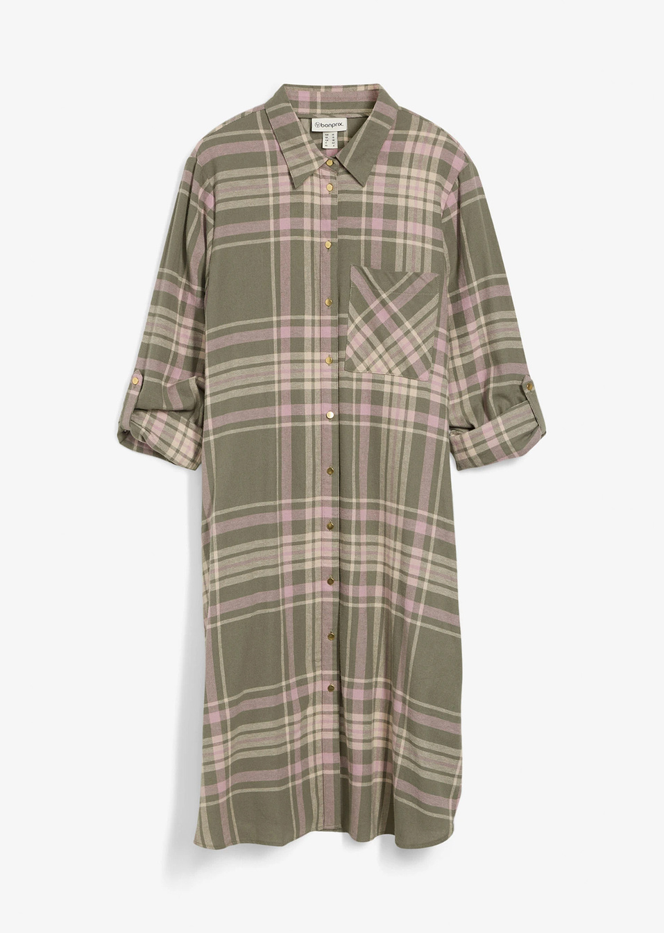 Φόρεμα chemisier-Πράσινο λαδί/Σάπιο μήλο/Λευκό κρεμ-RAINBOW