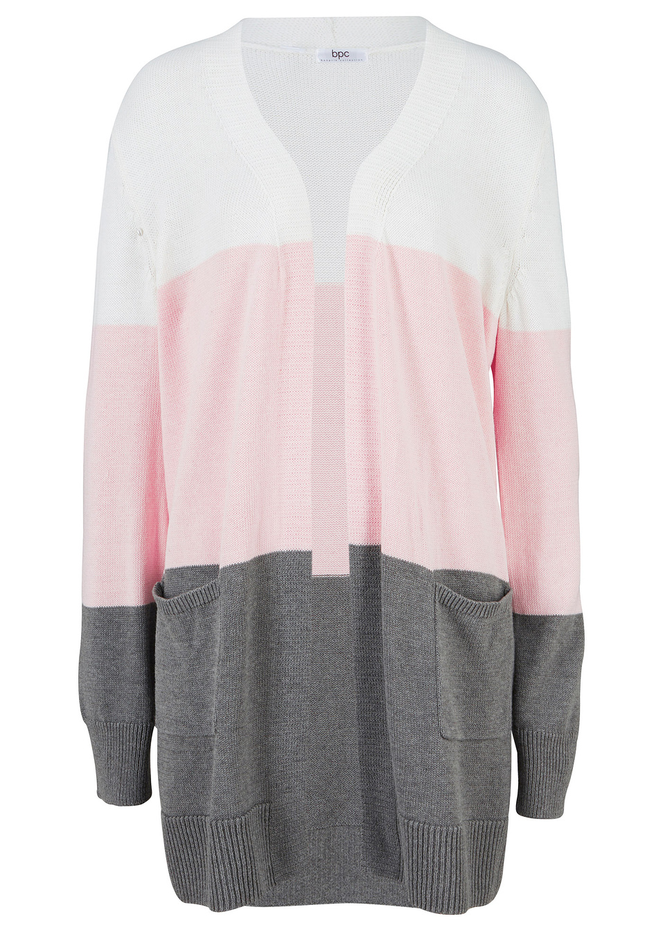 Μακριά ζακέτα-Λευκό κρεμ/Ροζ παλ/Γκρι μελανζέ-bpc bonprix collection