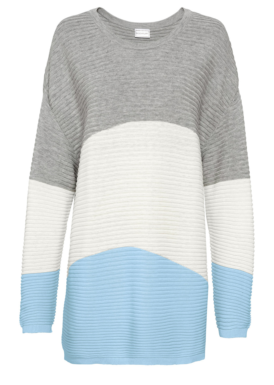 Πουλόβερ ριμπ-Γκρι ανοιχτό μελανζέ/Λευκό κρεμ/Του πάγου με φάσες-BODYFLIRT