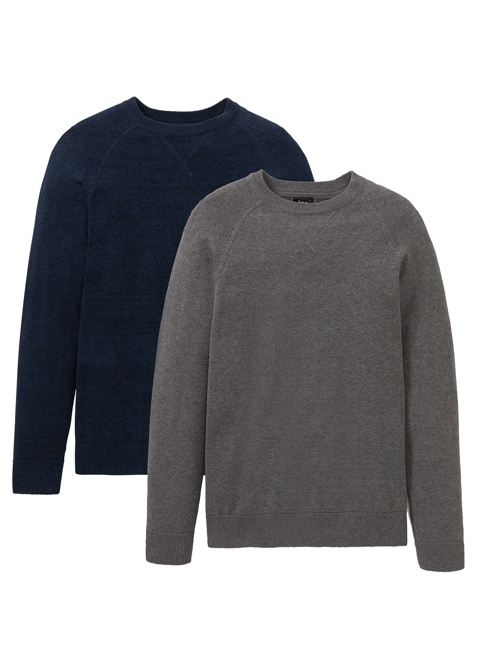 Βαμβακερό πουλόβερ (συσκευασία των 2)-Γκρι μελανζέ + Μπλε σκούρο μελανζέ-bpc bonprix collection