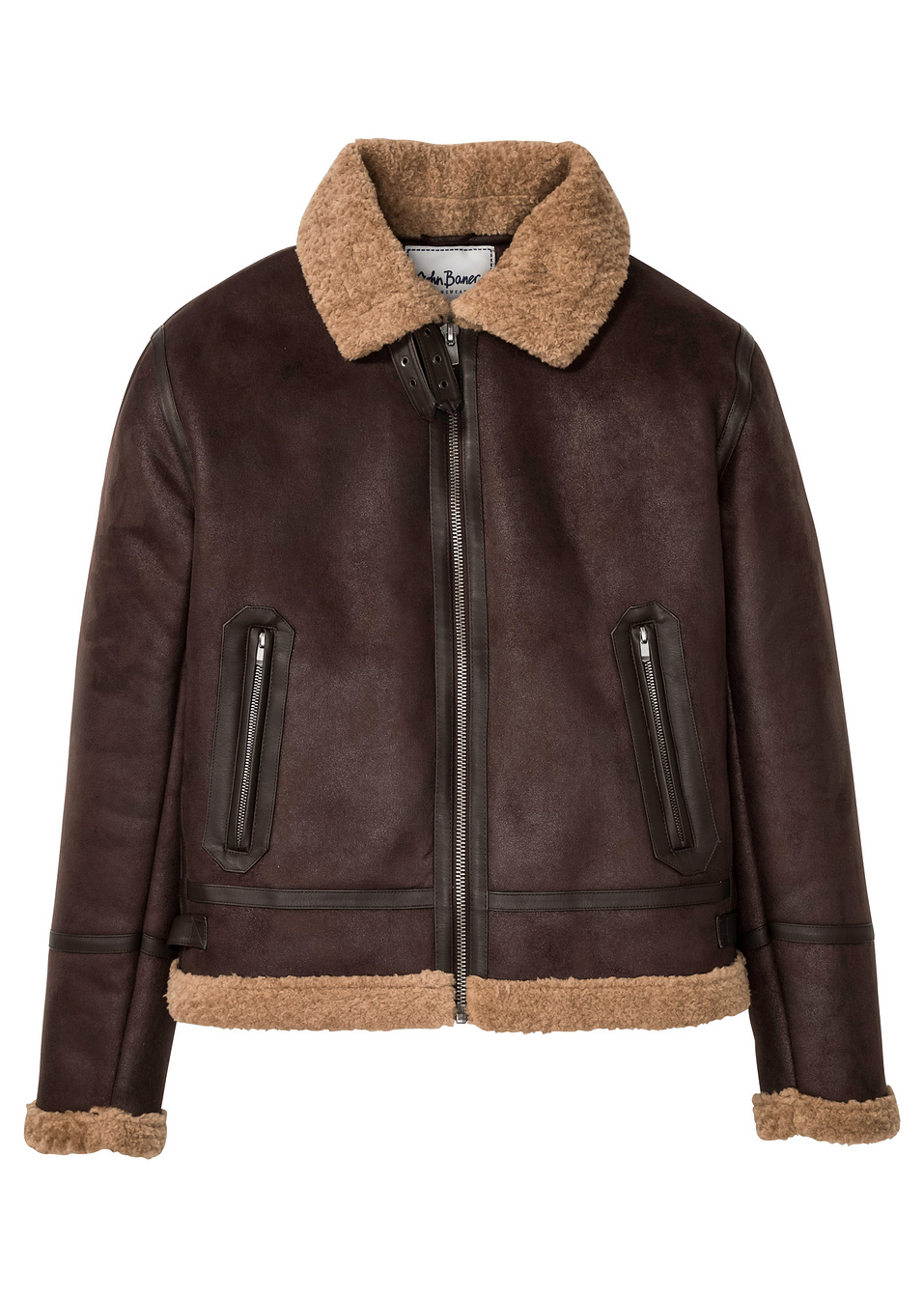 Τζάκετ bomber από δερματίνη-Καφέ σκούρο-John Baner JEANSWEAR