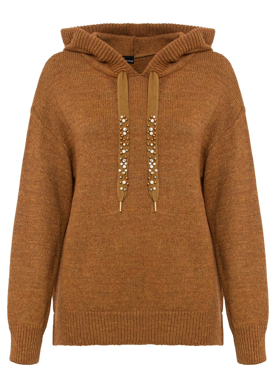 Πουλόβερ με κουκούλα-Καφετί μελανζέ-BODYFLIRT