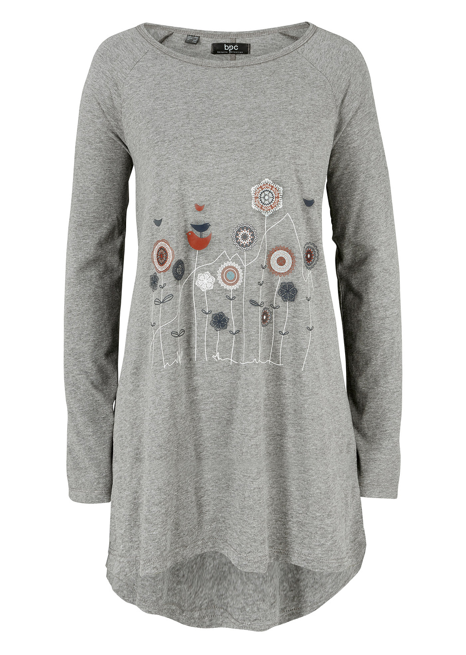 Μακριά μπλούζα-Γκρι μελανζέ με στάμπα-bpc bonprix collection