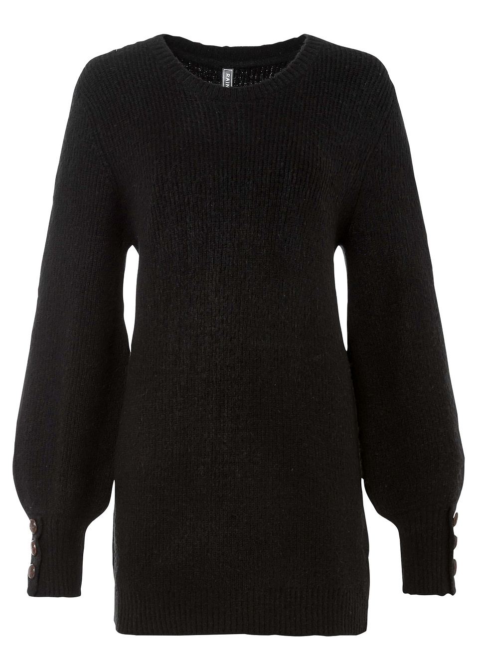 Μακρύ πουλόβερ με κουμπιά-Μαύρο-RAINBOW