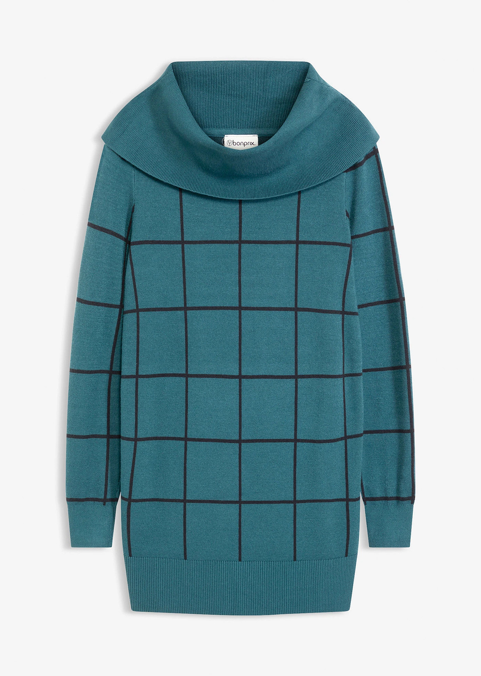 Μακρύ πουλόβερ-Πράσινο του πιπεριού/Μαύρο καρό-BODYFLIRT