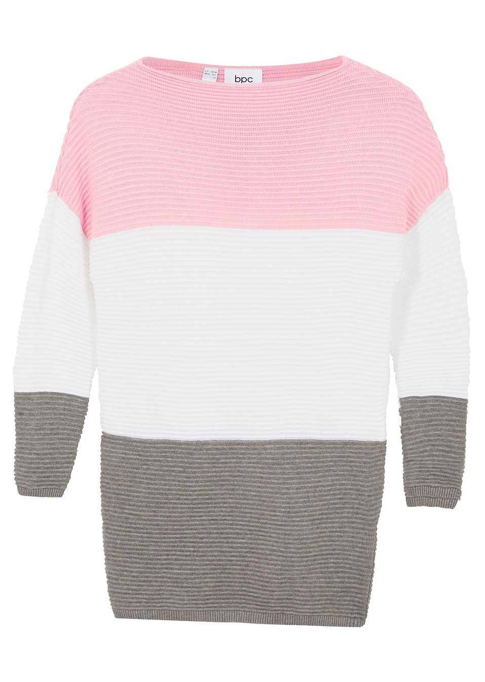 Μακρύ πουλόβερ-Ροζ της πούδρας/Λευκό κρεμ/Γκρι ριγέ-bpc bonprix collection