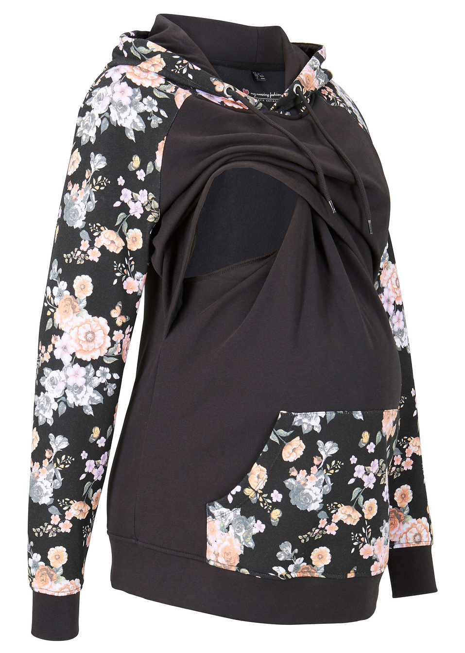 Суитчър за бременни и кърмещи майки-Черно флорално-bpc bonprix collection