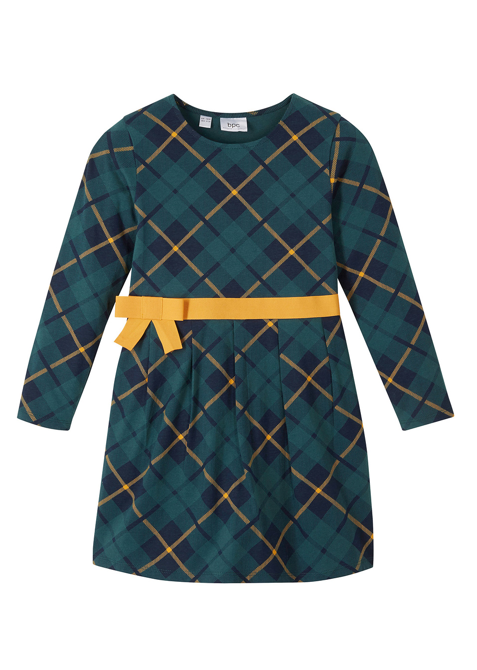 Φόρεμα ζέρσεϊ από βιολογικό βαμβάκι-Πετρόλ/Μπλε σκούρο/Μελί καρό-bpc bonprix collection