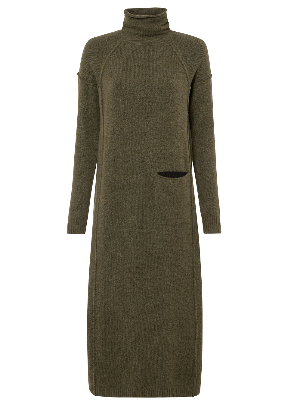 Πλεκτό φόρεμα με τσέπες-Πράσινο λαδί σκούρο μελανζέ-RAINBOW