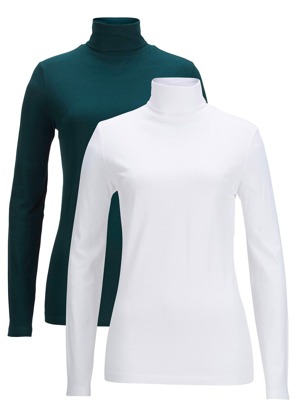 Μπλούζα ζιβάγκο (συσκευασία των 2)-Πράσινο σκούρο + Λευκό-bpc bonprix collection