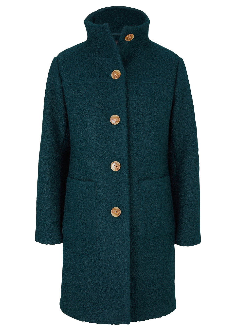 Μπουκλέ παλτό με τσέπες-Πετρόλ-bpc bonprix collection