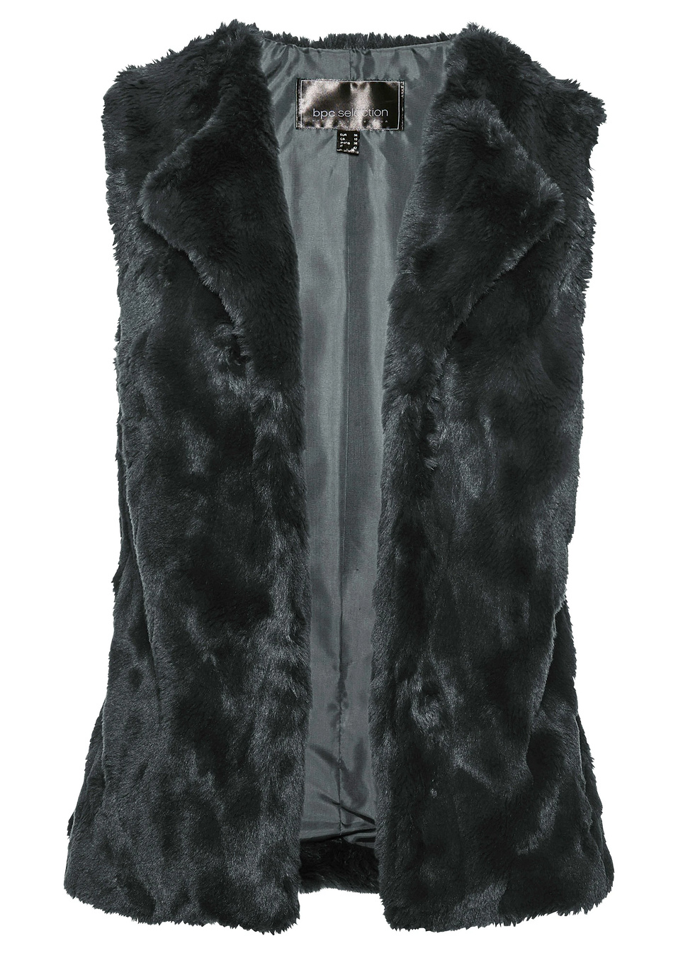 Елек от еко кожа с косъм-Черно-bpc selection bonprix collection