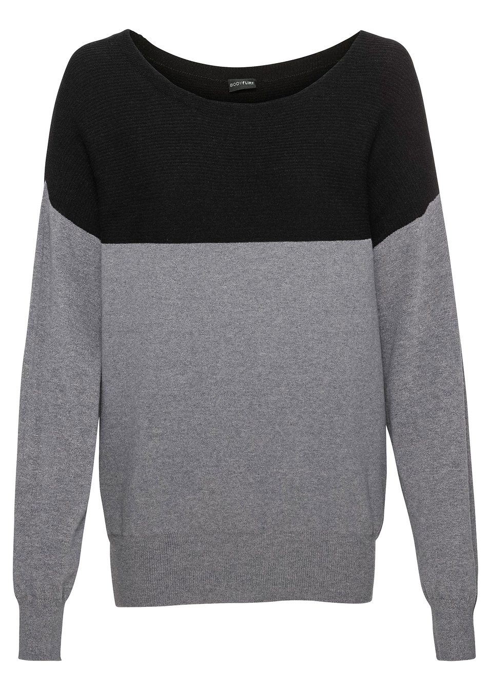 Πουλόβερ oversized-Μαύρο/Γκρι μελανζέ-BODYFLIRT