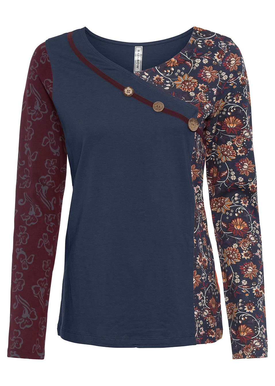 Μπλούζα με κουμπιά-Μπλε σκούρο εμπριμέ-RAINBOW