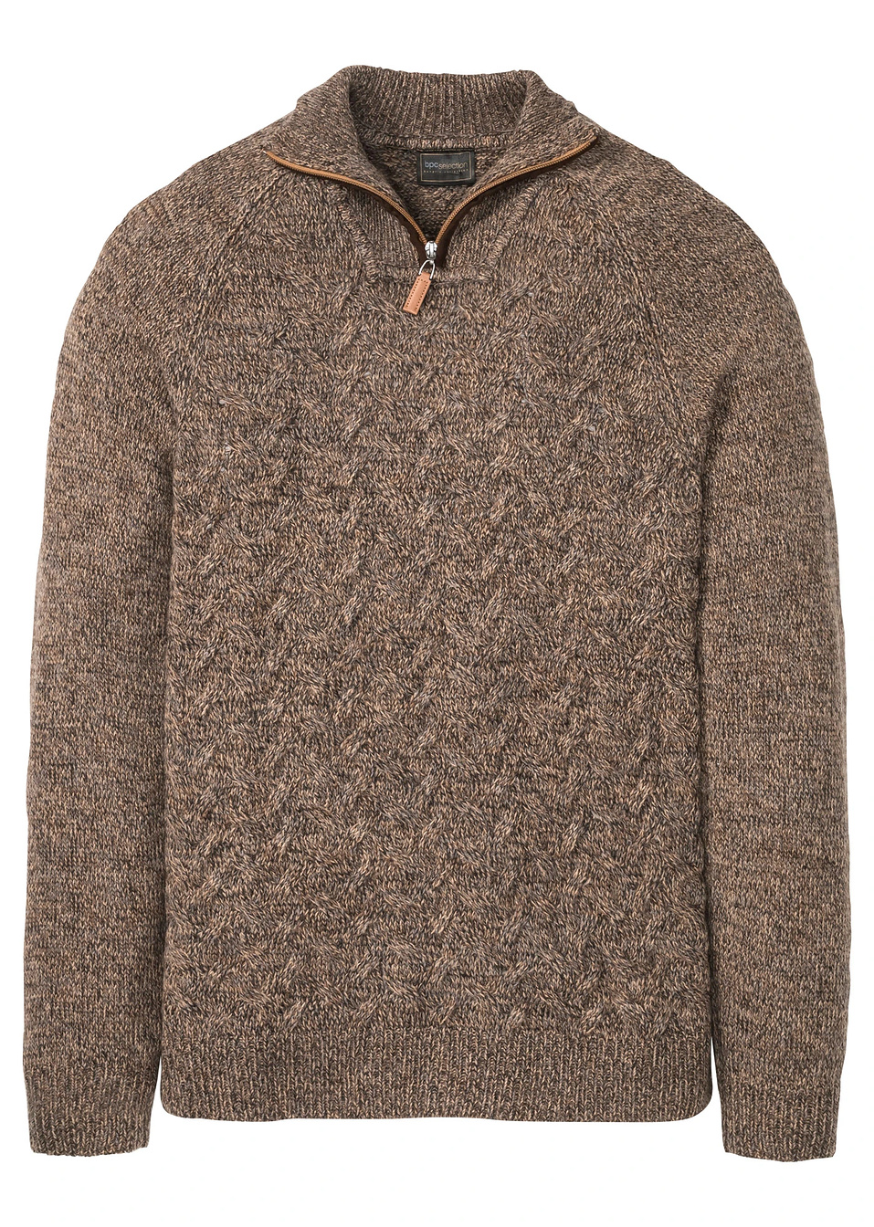 Πουλόβερ από μεικτό μαλλί με φερμουάρ-Καφέ μελανζέ-bpc selection bonprix collection