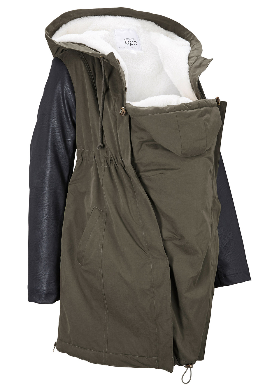 Яке за бременни с мъхеста подплата и приставка за бебеносене-Масленозелено тъмно-bpc bonprix collection