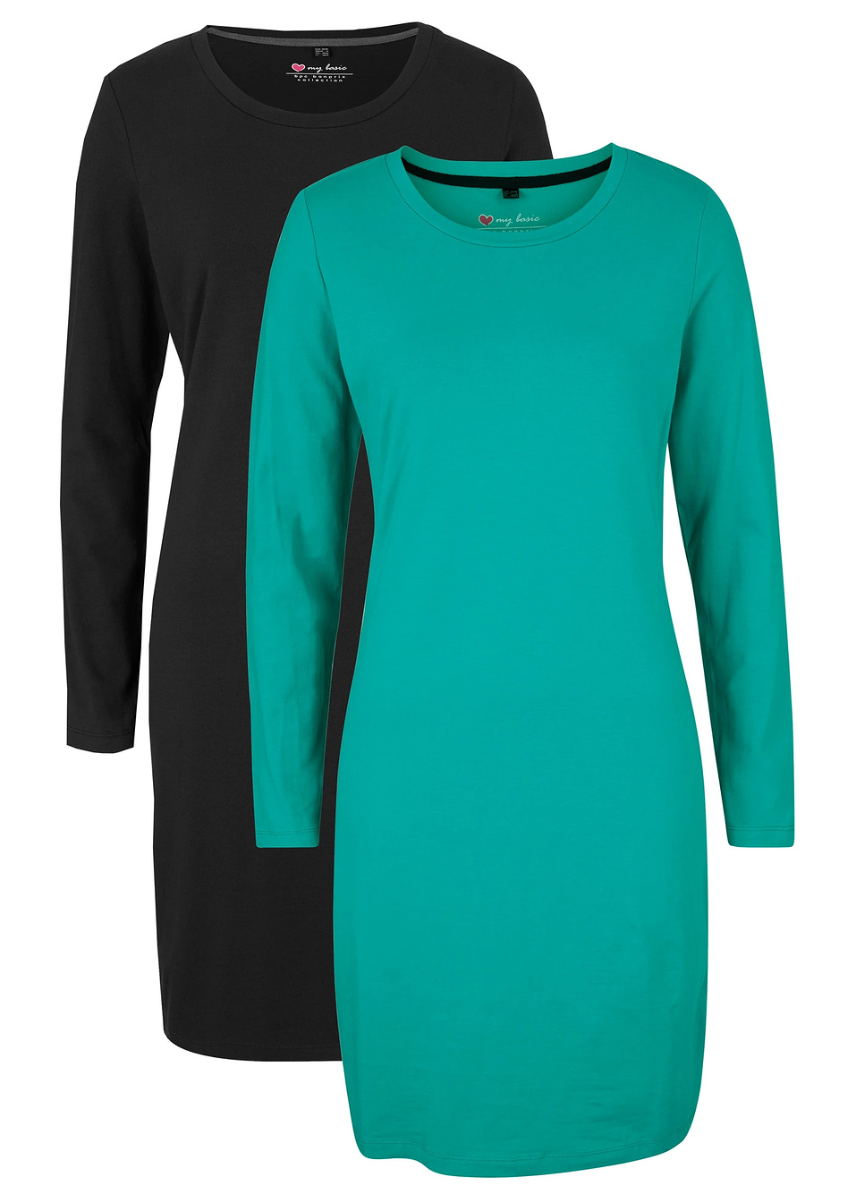 Φόρεμα ζέρσεϊ (συσκευασία των 2)-Πράσινο σμαραγδί + Μαύρο-bpc bonprix collection