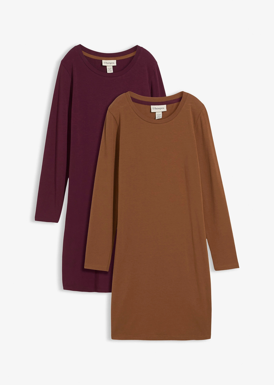 Φόρεμα ζέρσεϊ (συσκευασία των 2)-Καφέ του πιπεριού/Μπορντό-bpc bonprix collection