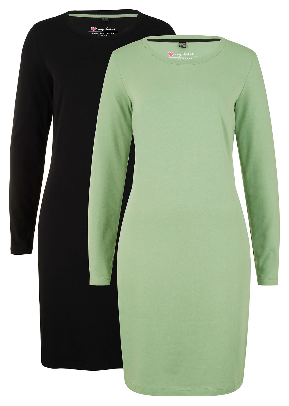 Φόρεμα ζέρσεϊ (συσκευασία των 2)-Πράσινο του πεύκου + Μαύρο-bpc bonprix collection