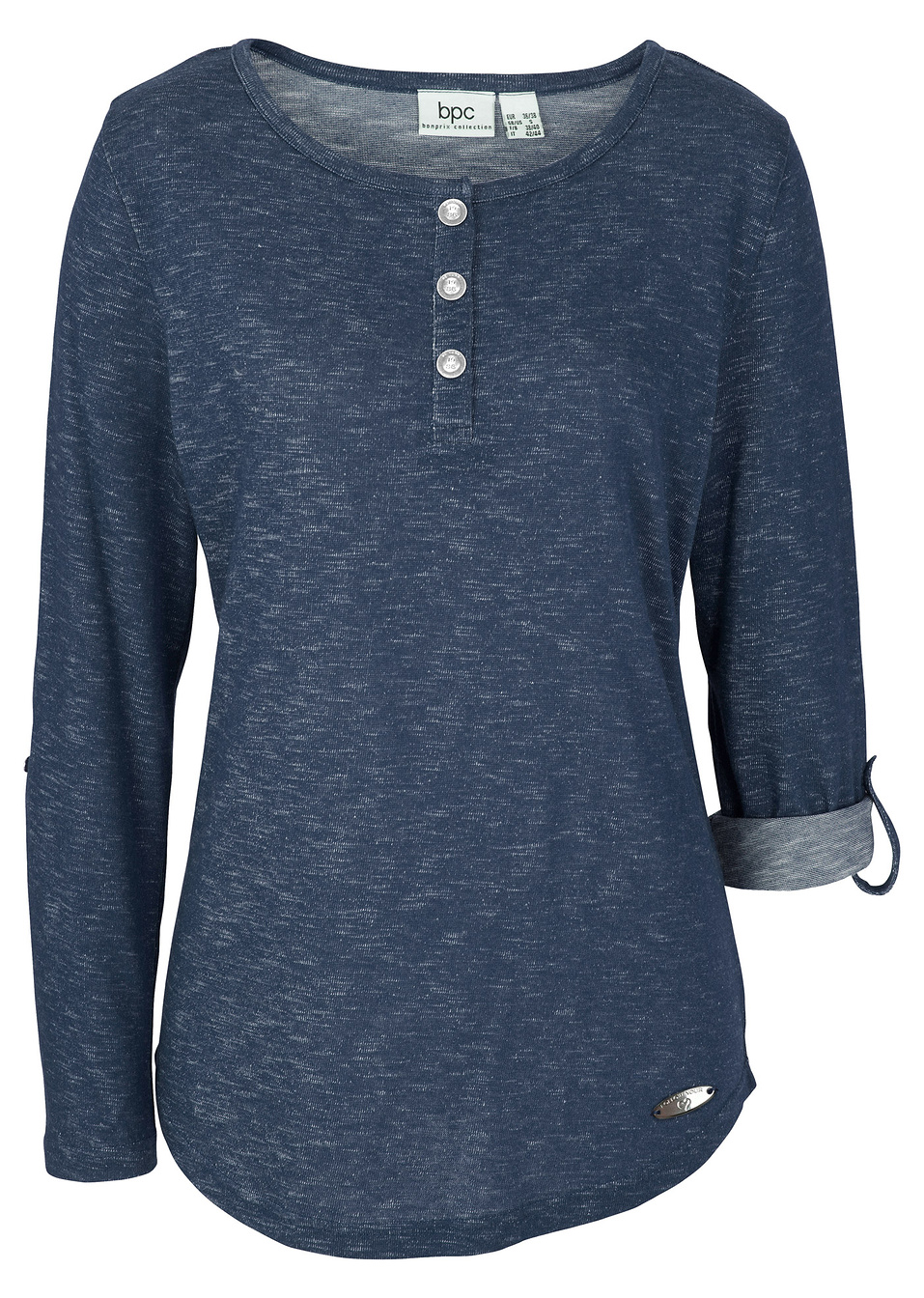 Μακρυμάνικη μπλούζα με κουμπιά-Μπλε σκούρο μελανζέ-bpc bonprix collection