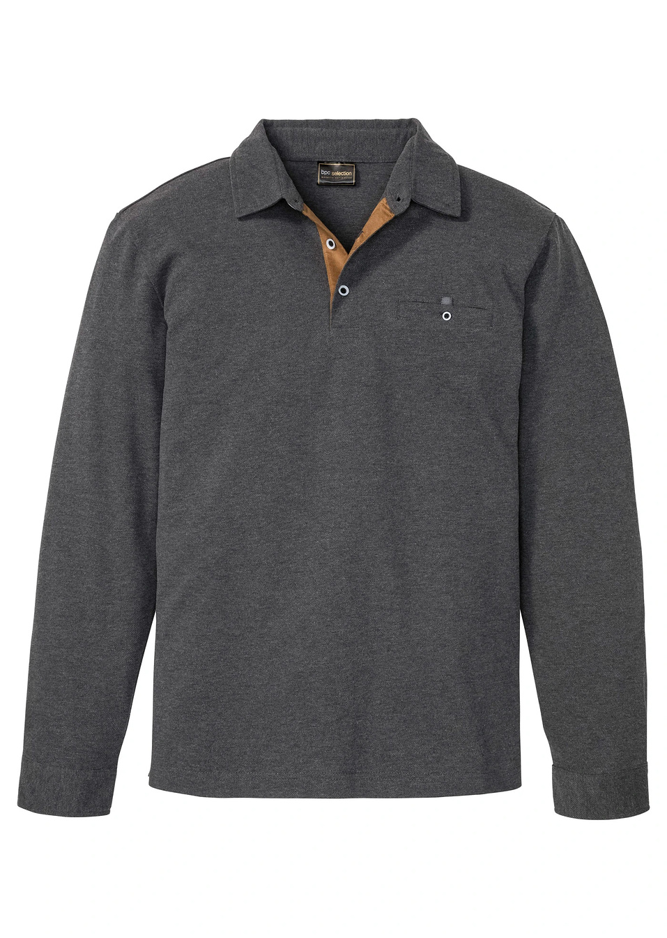 Блуза с дълъг ръкав с яка Regular Fit-Антрацитно меланж-bpc selection bonprix collection