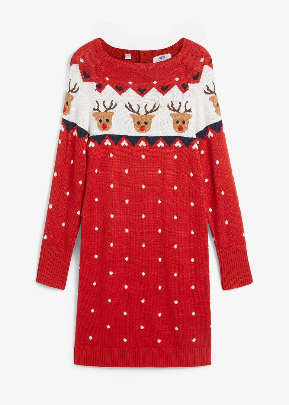 Πλεκτό χριστουγεννιάτικο φόρεμα με τάρανδους-Κόκκινο-bpc bonprix collection