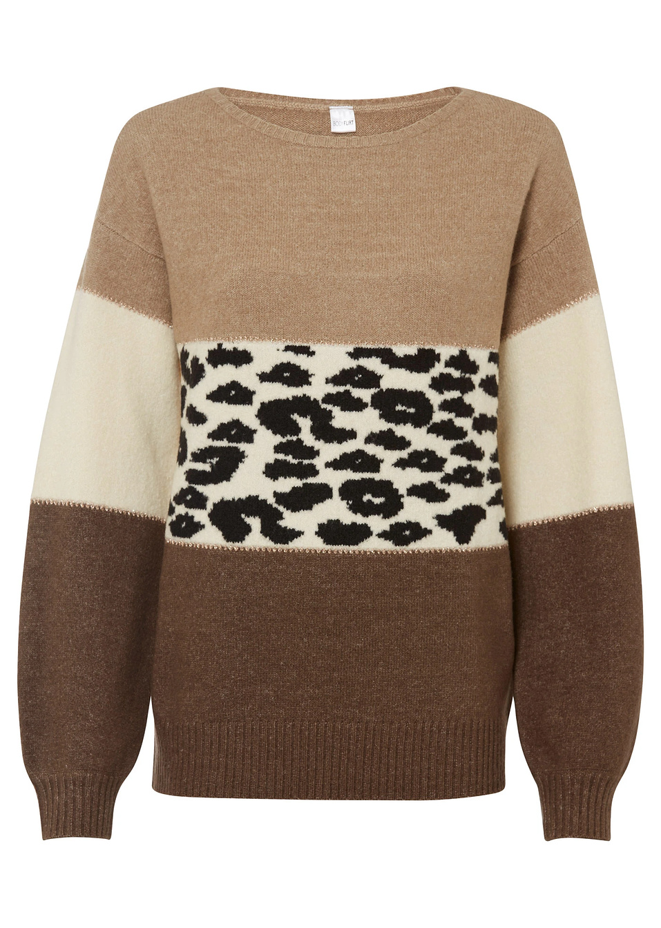 Πουλόβερ oversized-Καφέ/Καφετί/Κρεμ λεοπάρ-BODYFLIRT