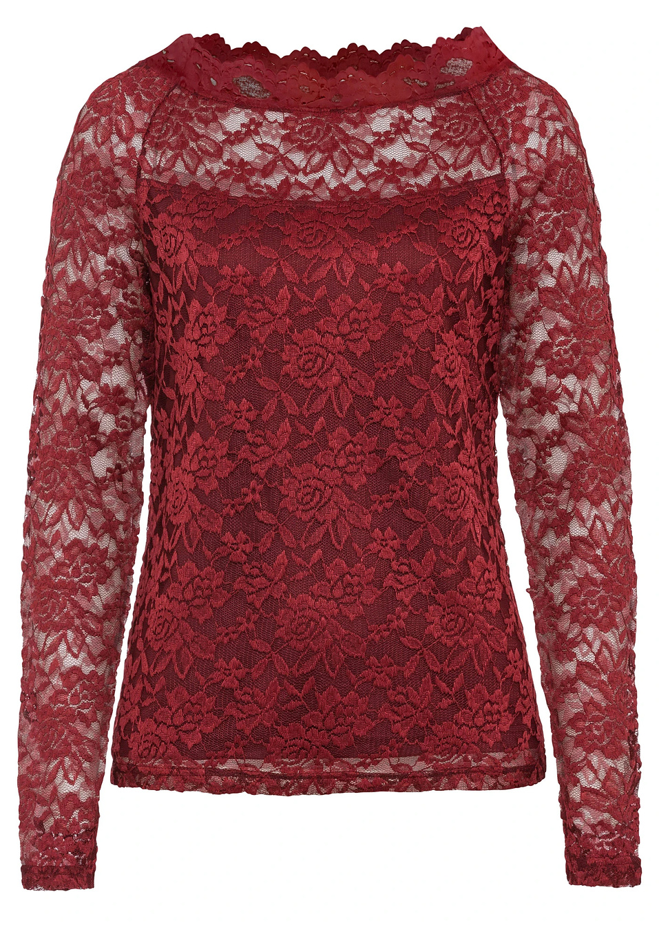 Δαντελένια μπλούζα-Κόκκινο ρουμπινί-BODYFLIRT