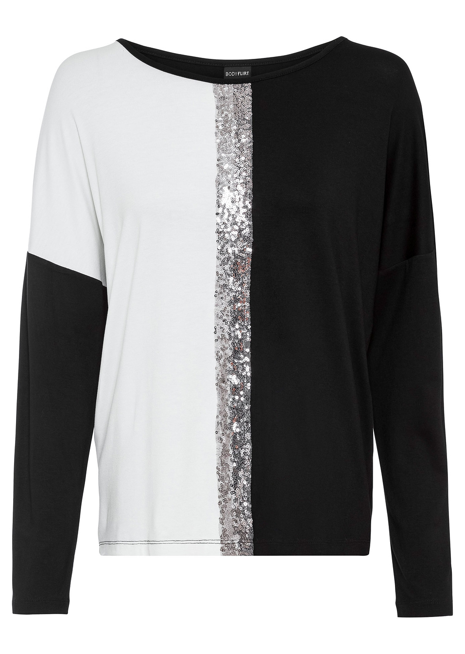 Μπλούζα με παγιέτες-Μαύρο/Λευκό κρεμ-BODYFLIRT