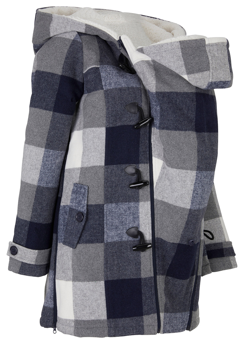 Вълнено яке за бременни с мъхеста подплата и приставка за бебеносене-Тъмно синьо/Сиво карирано-bpc bonprix collection