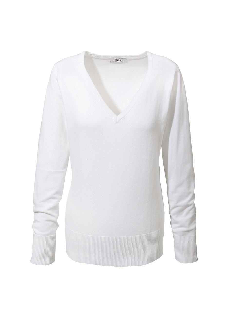 Πουλόβερ από λεπτό νήμα με λαιμόκοψη V-Λευκό-bpc bonprix collection