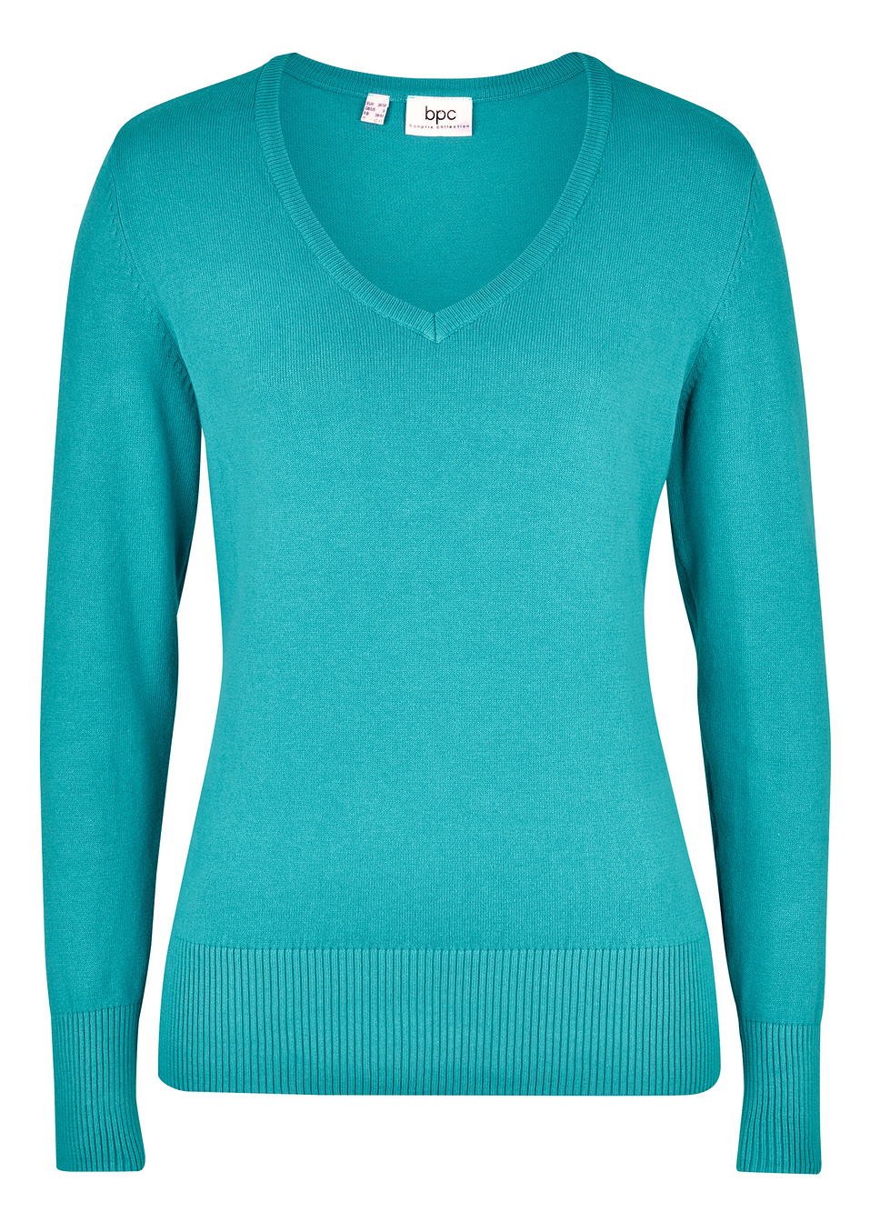 Πουλόβερ από λεπτό νήμα με λαιμόκοψη V-Πράσινο της θάλασσας-bpc bonprix collection