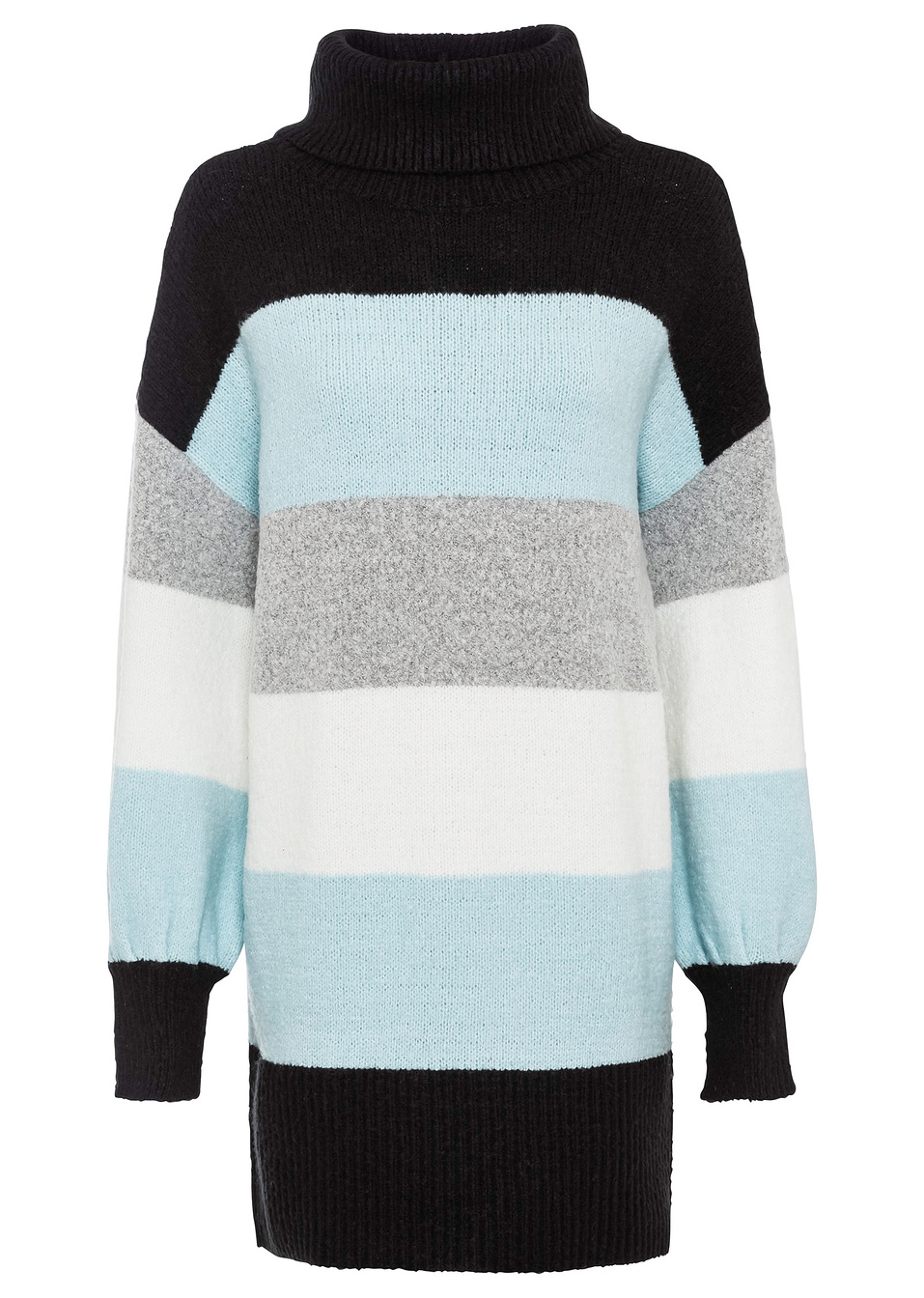 Μακρύ πουλόβερ με φάσες-Μαύρο/Μπλε της ομίχλης με φάσες-BODYFLIRT