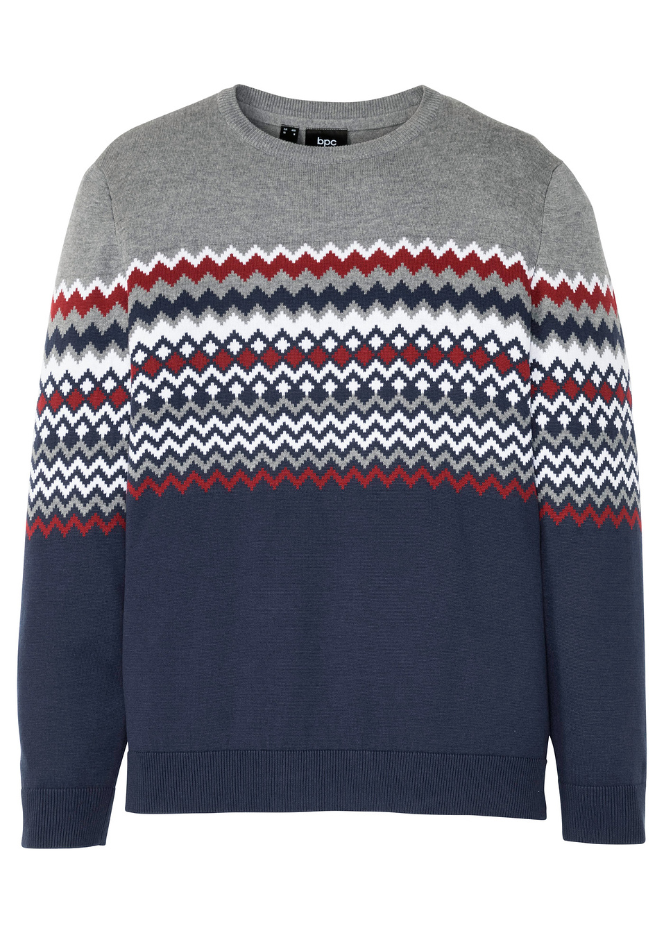 Πουλόβερ σε νορβηγικό στυλ-Γκρι μελανζέ/Μπλε σκούρο-bpc bonprix collection