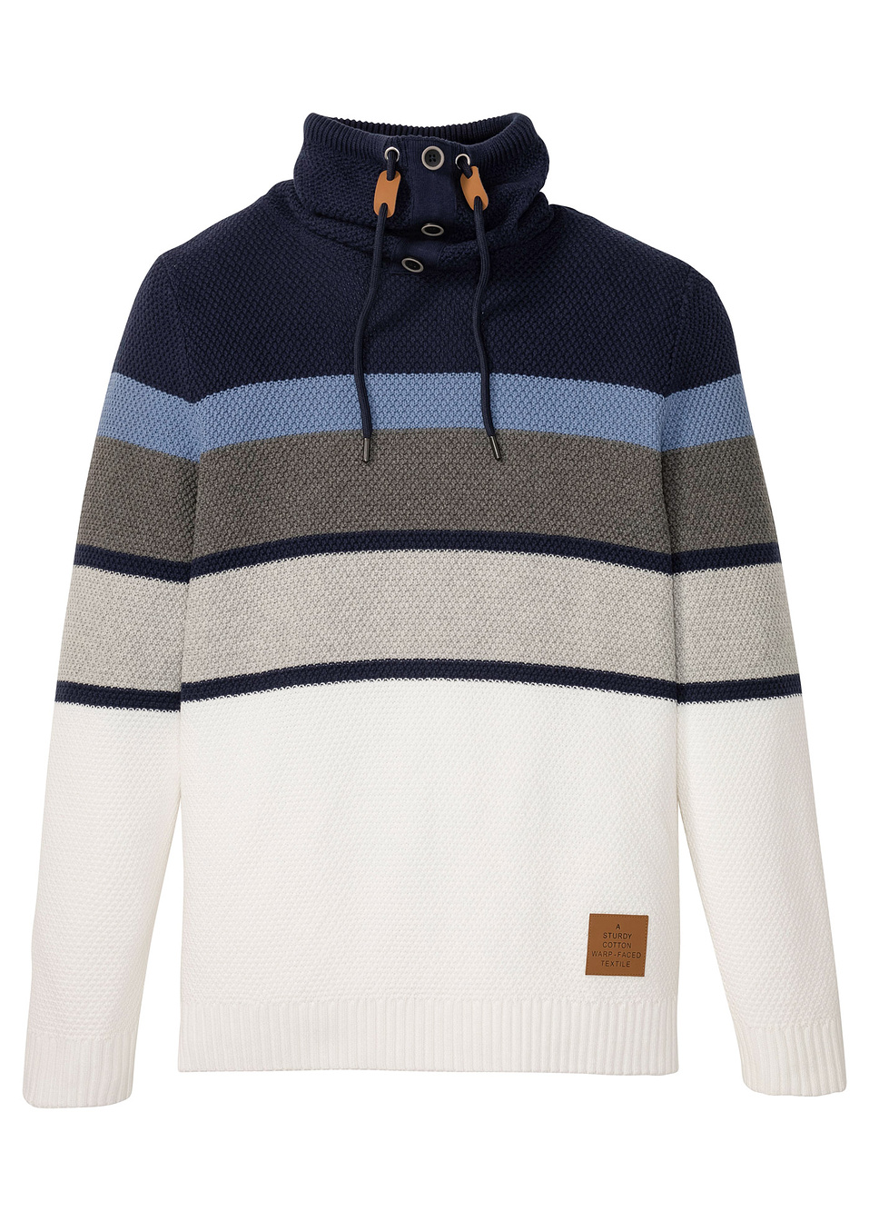 Πουλόβερ με ψηλό λαιμό-Μπλε σκούρο/Λευκό κρεμ ριγέ-John Baner JEANSWEAR
