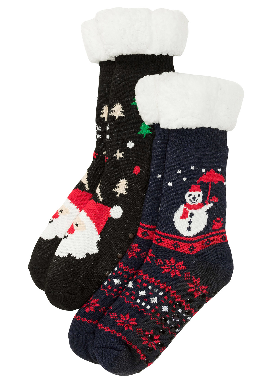 Μαλακά καλτσάκια με φόδρα φλις (συσκευασία 2 ζευγαριών)-Μπλε σκούρο/Μαύρο εμπριμέ-bpc bonprix collection