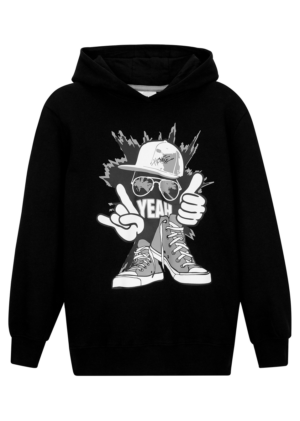 Φούτερ με κουκούλα-Μαύρο με στάμπα-