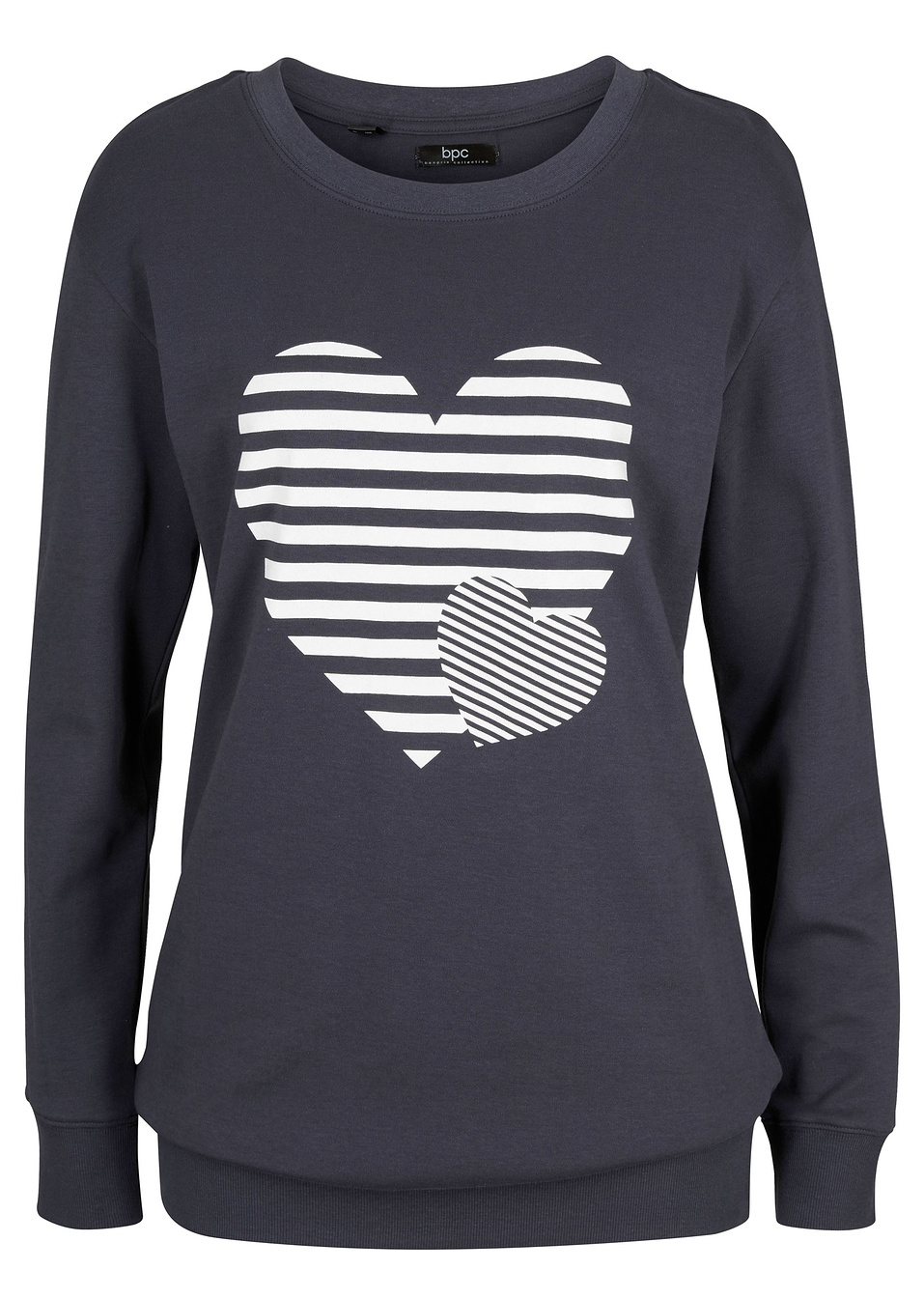 Μακρυμάνικη βαμβακερή μπλούζα με στάμπα-Μπλε της νύχτας/Λευκό με στάμπα-bpc bonprix collection