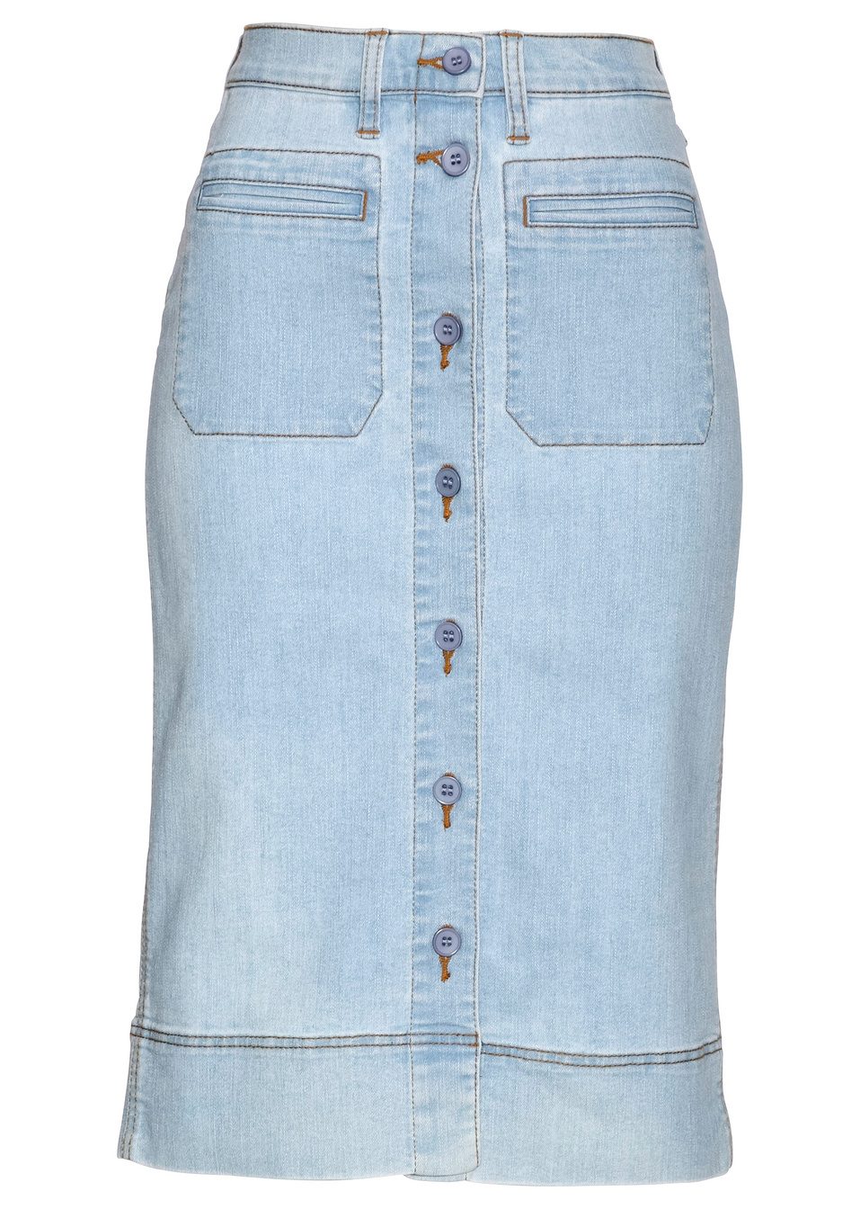 Τζιν φούστα με κουμπιά-Μπλε ξεβαμμένο-