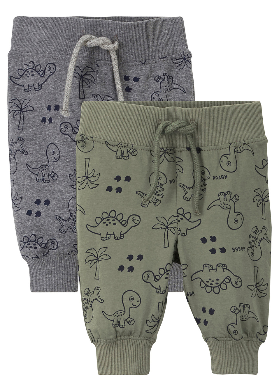 Παντελόνι ζέρσεϊ (συσκευασία των 2) από βιολογικό βαμβάκι-Πράσινο λαδί/Γκρι μελανζέ εμπριμέ-