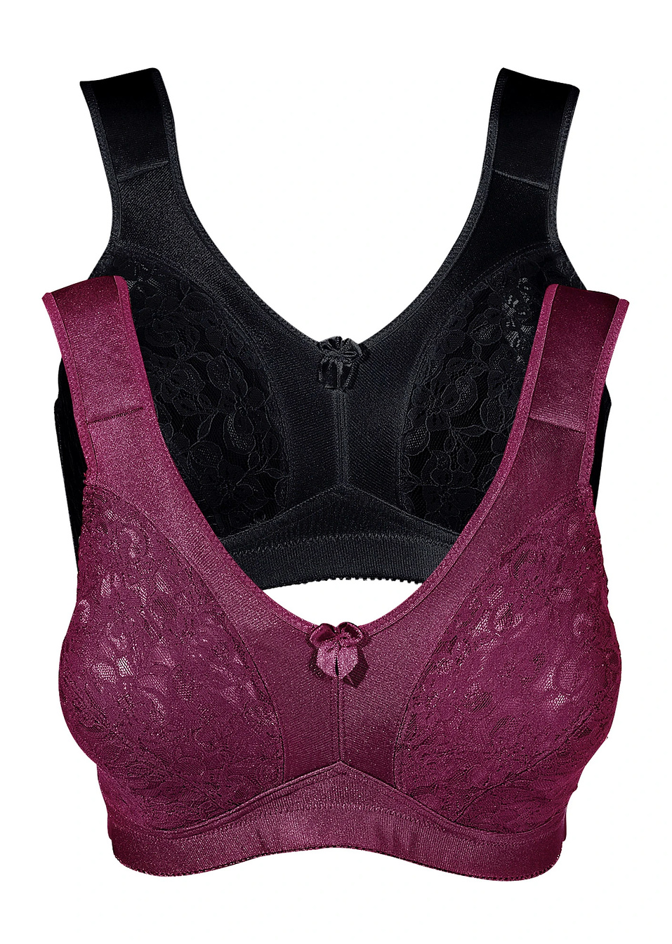 Σουτιέν σύσφιγξης χωρίς μπανέλα (συσκευασία των 2)-Μαύρο + Μπορντό-bpc selection bonprix collection