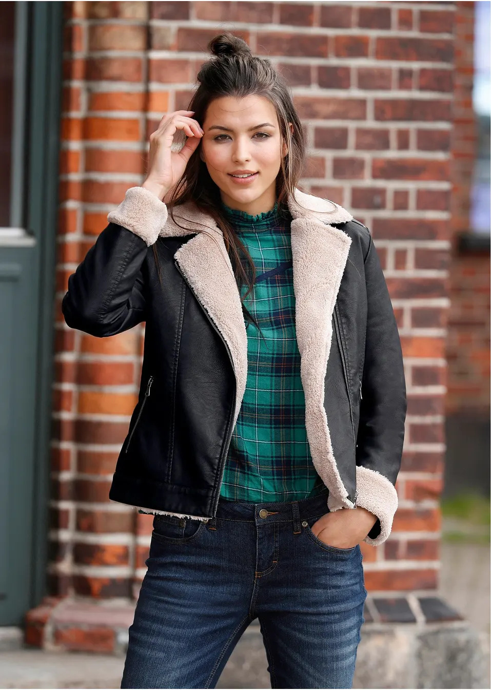 Τζάκετ από δερματίνη με φόδρα-John Baner JEANSWEAR