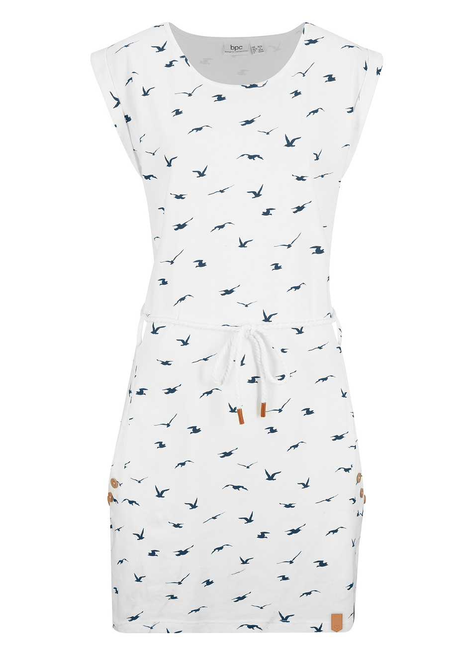 Εμπριμέ φόρεμα ζέρσεϊ με κοντά μανίκια ζαπονέ-Λευκό κρεμ-bpc bonprix collection