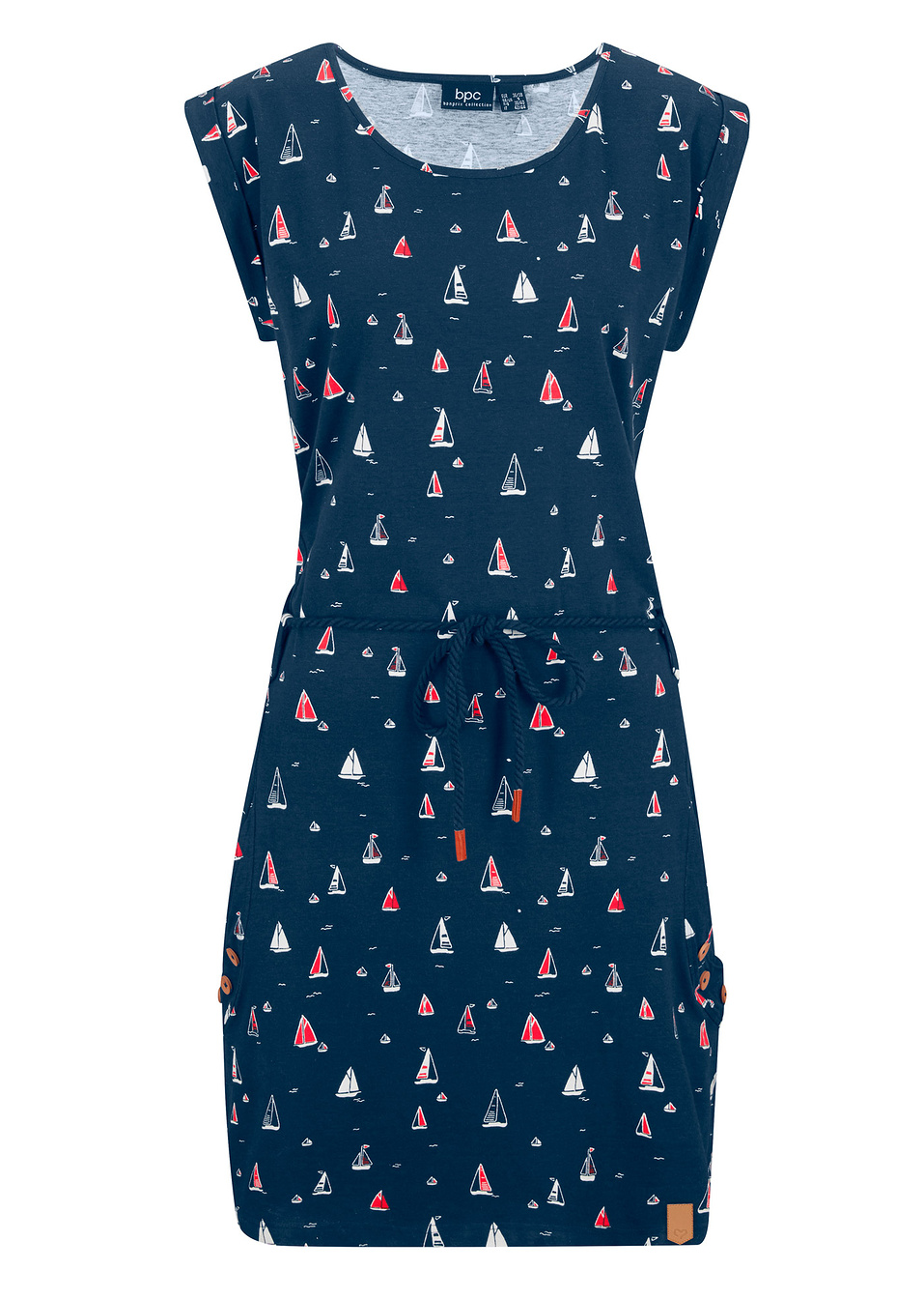 Εμπριμέ φόρεμα ζέρσεϊ με κοντά μανίκια ζαπονέ-Μπλε σκούρο-bpc bonprix collection