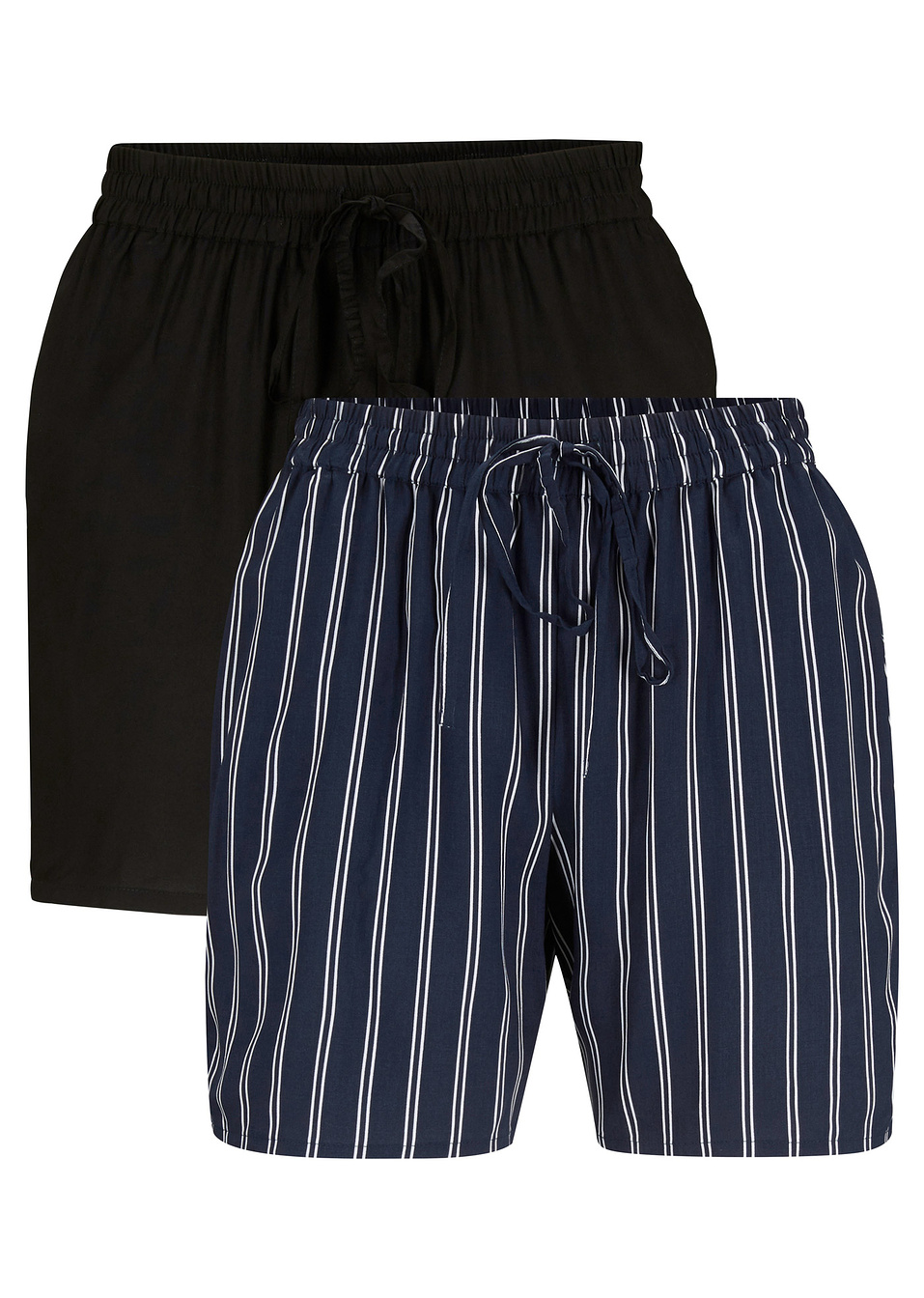 Σορτς από βιώσιμη βισκόζη με κορδόνι (συσκευασία των 2)-Μπλε σκούρο ριγέ + Μαύρο-bpc bonprix collection
